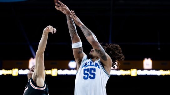 UCLA Bruins guard Skyy Clark (55) goes for a 2 pointer during the 1st half of the game against the Idaho State Bengals on Wednesday, November 20th, 2024, at Pauley Pavilion in Los Angeles, CA.