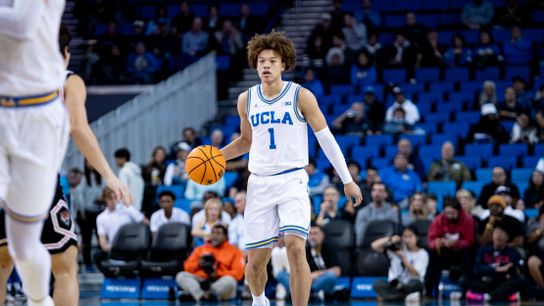 UCLA Bruins guard Trent Perry (1) walks with the ball during the 1st half of the game against the Idaho State Bengals on Wednesday, November 20th, 2024, at Pauley Pavilion in Los Angeles, CA.