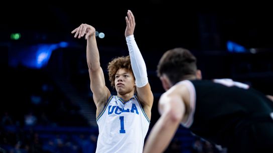 UCLA Bruins guard Trent Perry (1) shoots a free-throw during the 1st half of the game against the Idaho State Bengals on Wednesday, November 20th, 2024, at Pauley Pavilion in Los Angeles, CA.