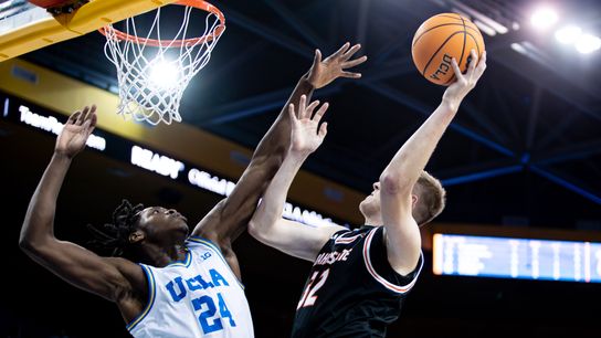 UCLA Bruins forward William Kyle III (24) blocks a layup during the 2nd half of the game against the Idaho State Bengals on Wednesday, November 20th, 2024, at Pauley Pavilion in Los Angeles, CA.