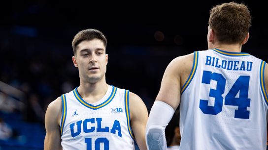 UCLA Bruins guard Lazar Stefanovic (10) receives a foul during the 2nd half of the game against the Idaho State Bengals on Wednesday, November 20th, 2024, at Pauley Pavilion in Los Angeles, CA.