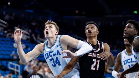 UCLA Bruins forward Tyler Bilodeau (34) guards free-throw during the 2nd half of the game against the Idaho State Bengals on Wednesday, November 20th, 2024, at Pauley Pavilion in Los Angeles, CA.