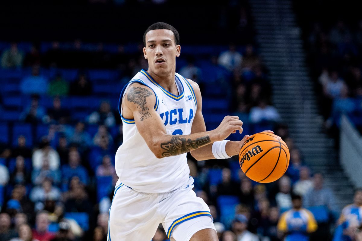 UCLA Bruins guard Kobe Johnson (0) runs with the ball during the 1st half of the game against Southern Utah on Tuesday, November 26th, 2024, at Pauley Pavilion in Los Angeles, CA. UCLA Bruins guard Kobe Johnson (0) runs with the ball during the 1st half of the game against Southern Utah on Tuesday, November 26th, 2024, at Pauley Pavilion in Los Angeles, CA.