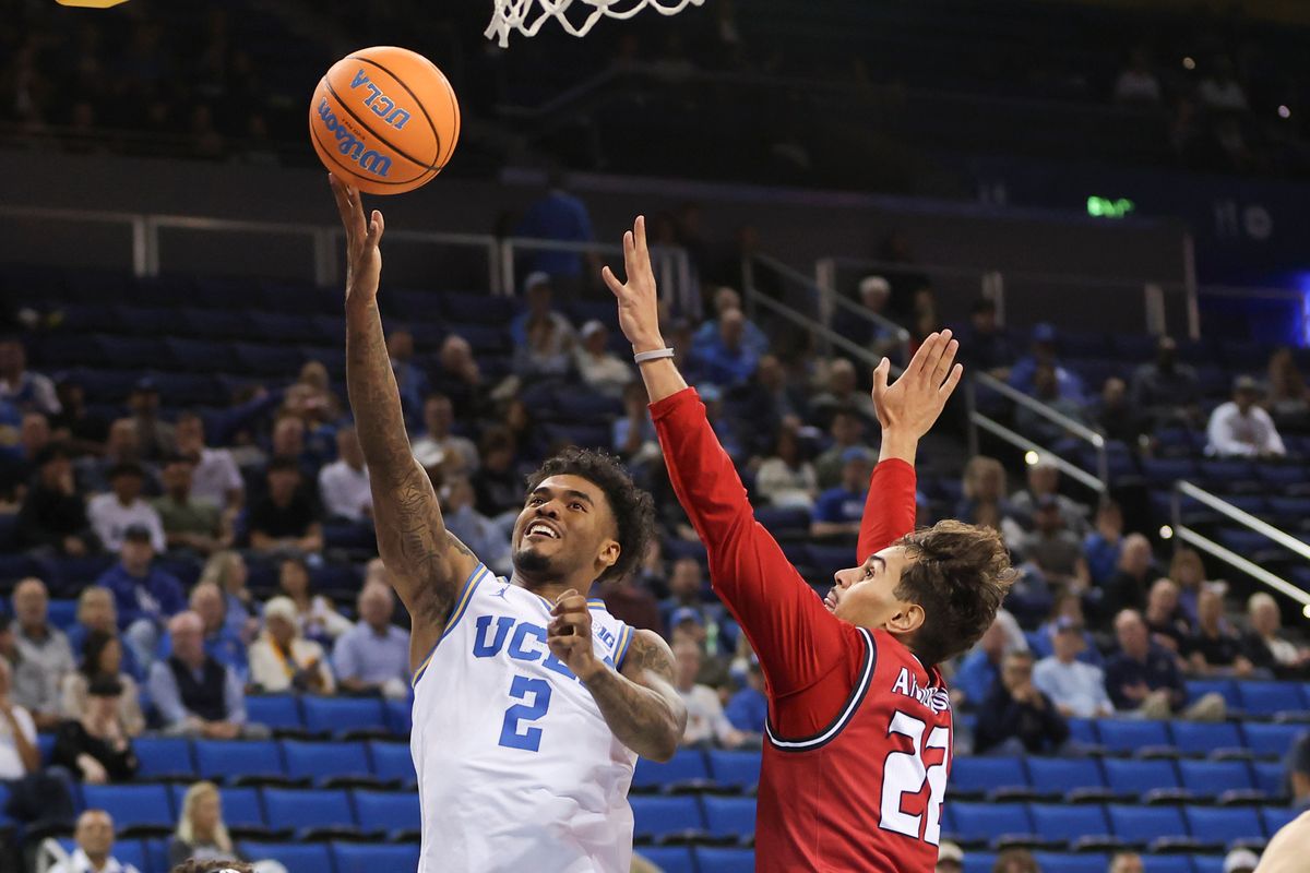 Guard Donovan Dent #2 of the UCLA Bruins lays the ball up during an NCAA basketball game against the Eastern Washington Eagles, Monday November 3, 2025 in Los Angeles, Calif. Guard Donovan Dent #2 of the UCLA Bruins lays the ball up during an NCAA basketball game against the Eastern Washington Eagles, Monday November 3, 2025 in Los Angeles, Calif.