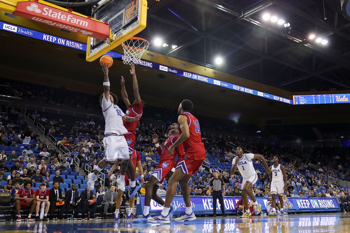 Guard Skyy Clark #55 of the UCLA Bruins lays the ball up during an NCAA basketball game against the West Georgia Wolves, Monday November 10, 2025 in Los Angeles, Calif. Guard Skyy Clark #55 of the UCLA Bruins lays the ball up during an NCAA basketball game against the West Georgia Wolves, Monday November 10, 2025 in Los Angeles, Calif.