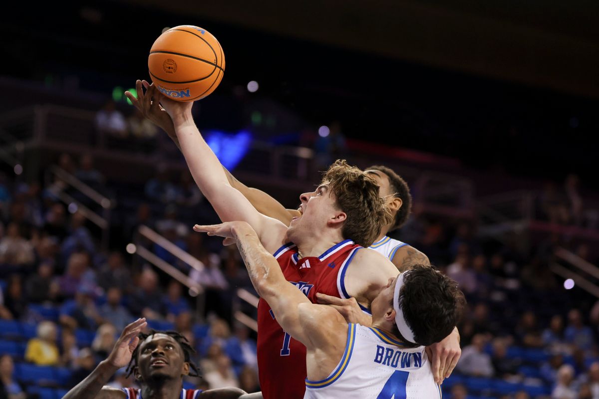 Guard Brady Hardewig #1 of the West Georgia Wolves attempts to lay the ball up during an NCAA basketball game against the UCLA Bruins, Monday November 10, 2025 in Los Angeles, Calif. Guard Brady Hardewig #1 of the West Georgia Wolves attempts to lay the ball up during an NCAA basketball game against the UCLA Bruins, Monday November 10, 2025 in Los Angeles, Calif.