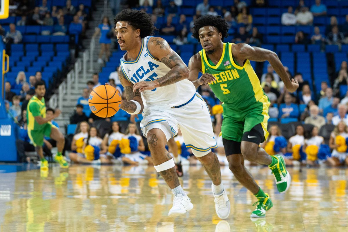 UCLA guard Skylar Clark (55) looking to score during a Big 10 basketball game against the University of Oregon, Saturday, December 6th, 2025 in Los Angeles, California