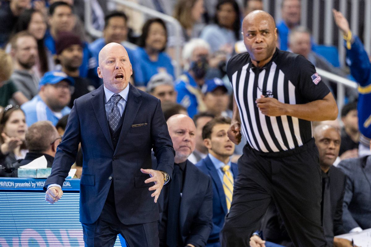 Head coach Mick Cronin of the UCLA Bruins yells at the referee during an NCAA basketball game against the Cal Poly Mustangs, Friday December 19, 2025 in Los Angeles, Calif. Head coach Mick Cronin of the UCLA Bruins yells at the referee during an NCAA basketball game against the Cal Poly Mustangs, Friday December 19, 2025 in Los Angeles, Calif.