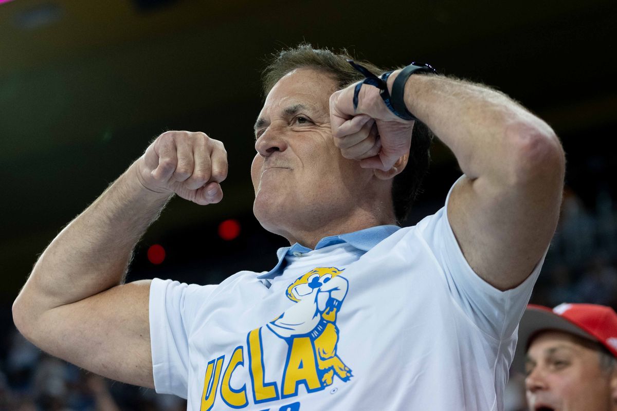 Mark Cuban celebrating a made basket from Indiana during a Big 10 basketball game against Indiana, Saturday, January 31st, 2026 in Los Angeles, California