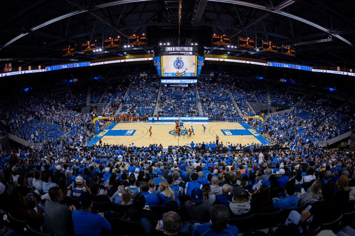 The UCLA Bruins and USC Trojans tip-off their crosstown rivalry matchup at Pauley Pavilion during an NCAA basketball game, Tuesday February 24, 2026 in Los Angeles, Calif.