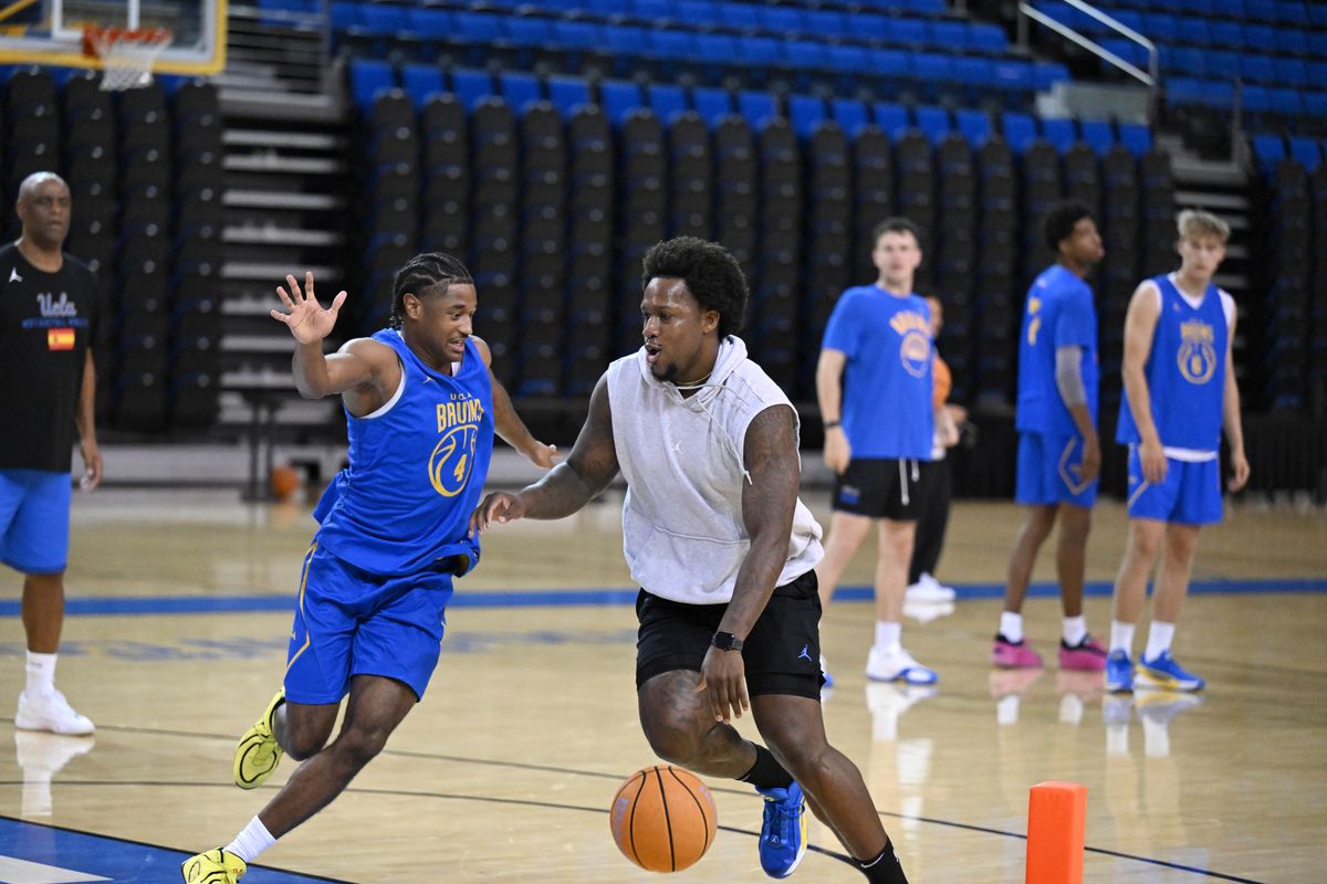 The UCLA men's basketball team practices during media day at Pauley Pavilion in Los Angeles, Tuesday, Oct. 6, 2026. The UCLA men's basketball team practices during media day at Pauley Pavilion in Los Angeles, Tuesday, Oct. 6, 2026.