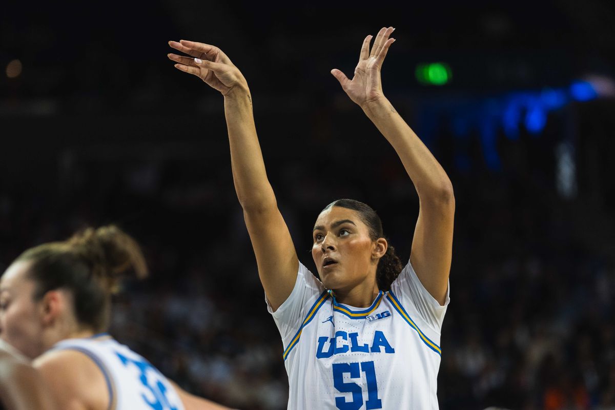 UCLA center Lauren Betts (51) sinking a free-throw during an NCAA basketball game against the South Carolina Gamecocks, Sunday November 24th, 2024 in Los Angeles, California. UCLA center Lauren Betts (51) sinking a free-throw during an NCAA basketball game against the South Carolina Gamecocks, Sunday November 24th, 2024 in Los Angeles, California.