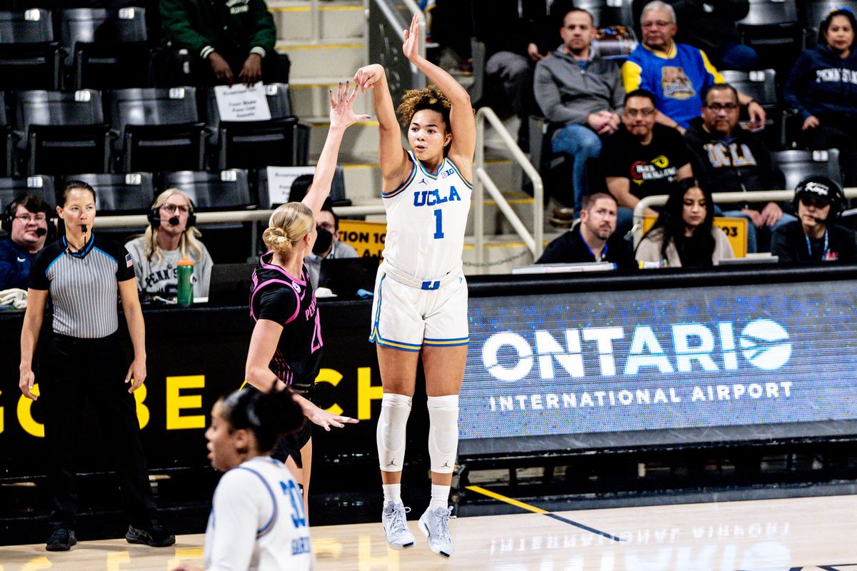USC G KiKi Rice (1) shoots a three pointer in a game against Penn State, Wednesday January 15, 2025 in Long Beach, Calif.