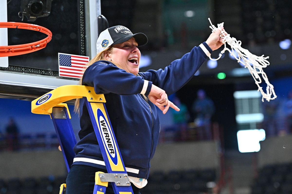 UCLA Bruins head coach Cori Close celebrates after a Elite 8 NCAA Tournament basketball game against the LSU Lady Tigers at Spokane Arena. UCLA Bruins head coach Cori Close celebrates after a Elite 8 NCAA Tournament basketball game against the LSU Lady Tigers at Spokane Arena.