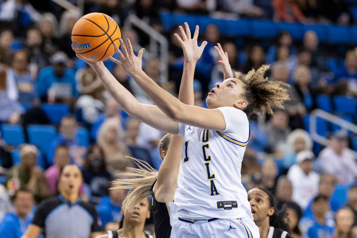 Kiki Rice #1 of the UCLA Bruins lays the ball up during an NCAA basketball game against the Purdue Boilermakers, Wednesday January 21, 2026 in Los Angeles, Calif. Kiki Rice #1 of the UCLA Bruins lays the ball up during an NCAA basketball game against the Purdue Boilermakers, Wednesday January 21, 2026 in Los Angeles, Calif.