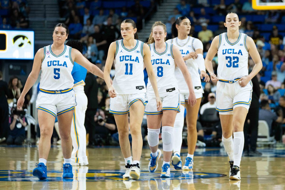 UCLA starting five walks onto the court during a Big 10 basketball game against Iowa, Sunday February 1st, 2026 in Los Angeles, California UCLA starting five walks onto the court during a Big 10 basketball game against Iowa, Sunday February 1st, 2026 in Los Angeles, California