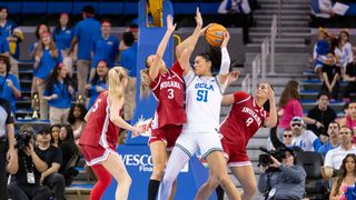Lauren Betts on the key to revenge match against Texas in Final Four taken at Mortgage Matchup Center (UCLA). Photo by Jordan Teller - The Sporting Tribune