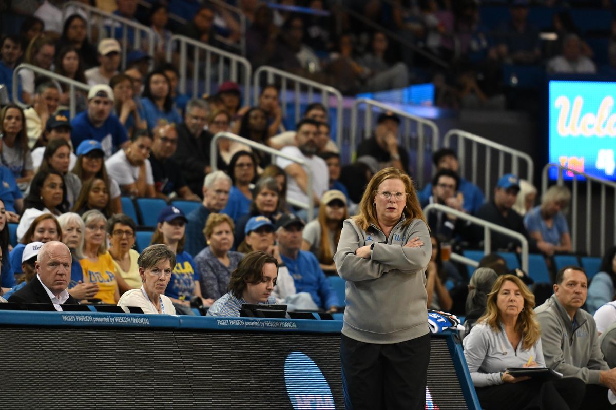 UCLA head coach Cori Close watches the action during an NCAA Women's Basketball game between California Baptist University and University of California Los Angeles on Saturday, March 21, 2026 at Pauley Pavilion in Los Angeles Calif