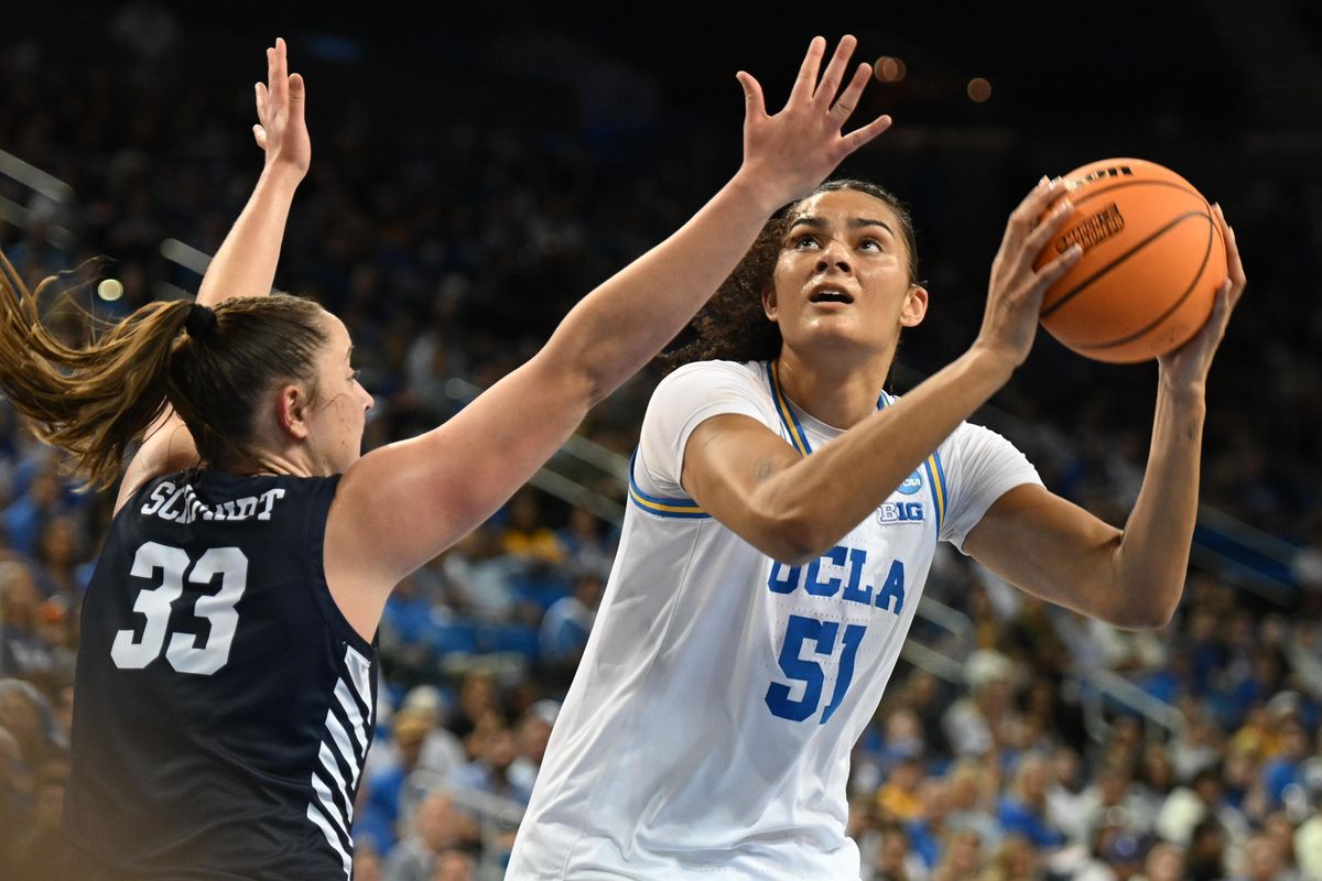 UCLA center Lauren Betts #51 makes a move in the paint during an NCAA Women's Basketball game between California Baptist University and University of California Los Angeles on Saturday, March 21, 2026 at Pauley Pavilion in Los Angeles Calif UCLA center Lauren Betts #51 makes a move in the paint during an NCAA Women's Basketball game between California Baptist University and University of California Los Angeles on Saturday, March 21, 2026 at Pauley Pavilion in Los Angeles Calif