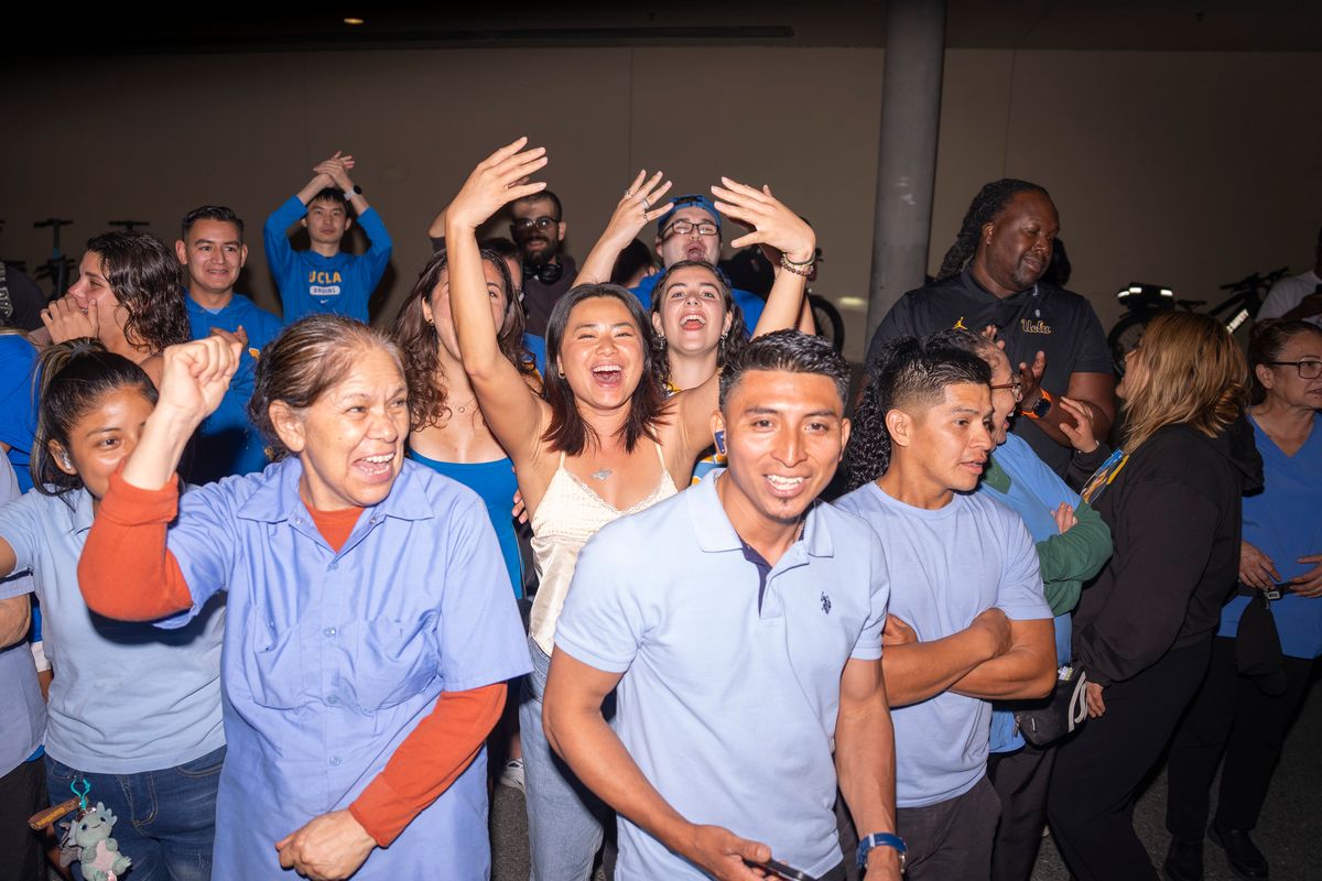 UCLA fans cheer for the UCLA women's basketball team as the team arrives back on campus after winning the NCAA women's basketball National Championship on April 5th, 2026 at UCLA Campus in Los Angeles, CA. UCLA fans cheer for the UCLA women's basketball team as the team arrives back on campus after winning the NCAA women's basketball National Championship on April 5th, 2026 at UCLA Campus in Los Angeles, CA.