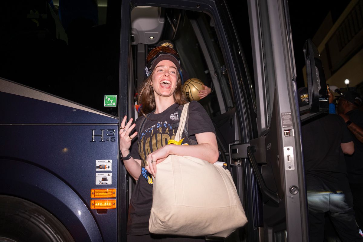 UCLA guard Gianna Kneepkens (8) arrives back to campus after winning the NCAA women's basketball National Championship on April 5th, 2026 at UCLA Campus in Los Angeles, CA. UCLA guard Gianna Kneepkens (8) arrives back to campus after winning the NCAA women's basketball National Championship on April 5th, 2026 at UCLA Campus in Los Angeles, CA.