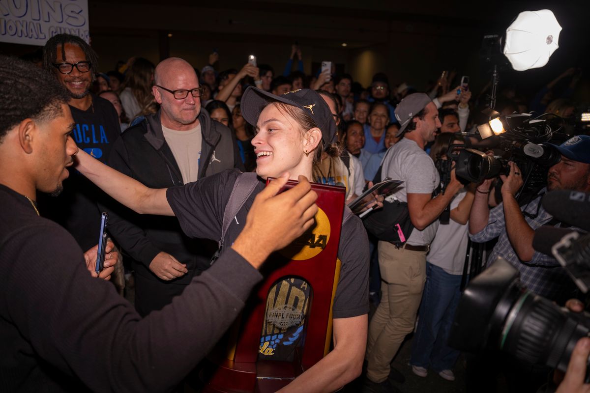 UCLA guard Gabriela Jaquez (11) celebrates with fans after winning the NCAA women's basketball National Championship on April 5th, 2026 at UCLA Campus in Los Angeles, CA. UCLA guard Gabriela Jaquez (11) celebrates with fans after winning the NCAA women's basketball National Championship on April 5th, 2026 at UCLA Campus in Los Angeles, CA.