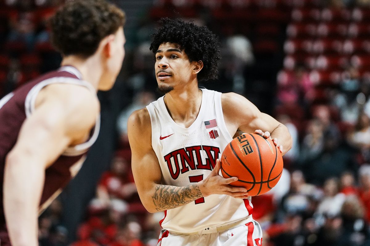 UNLV Ladji Dembele (1) scans the court during first half of college basketball game against Montana on Tuesday, Nov. 11, 2025 at Thomas and Mack Center in Las Vegas. UNLV Ladji Dembele (1) scans the court during first half of college basketball game against Montana on Tuesday, Nov. 11, 2025 at Thomas and Mack Center in Las Vegas.
