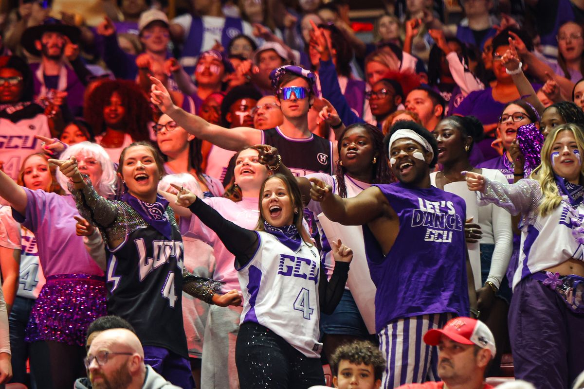 The Grand Canyon Antelopes student section cheering during a college basketball game against the UNLV Runnin' Rebels on Saturday February 7, 2026, in Las Vegas, Nevada. 