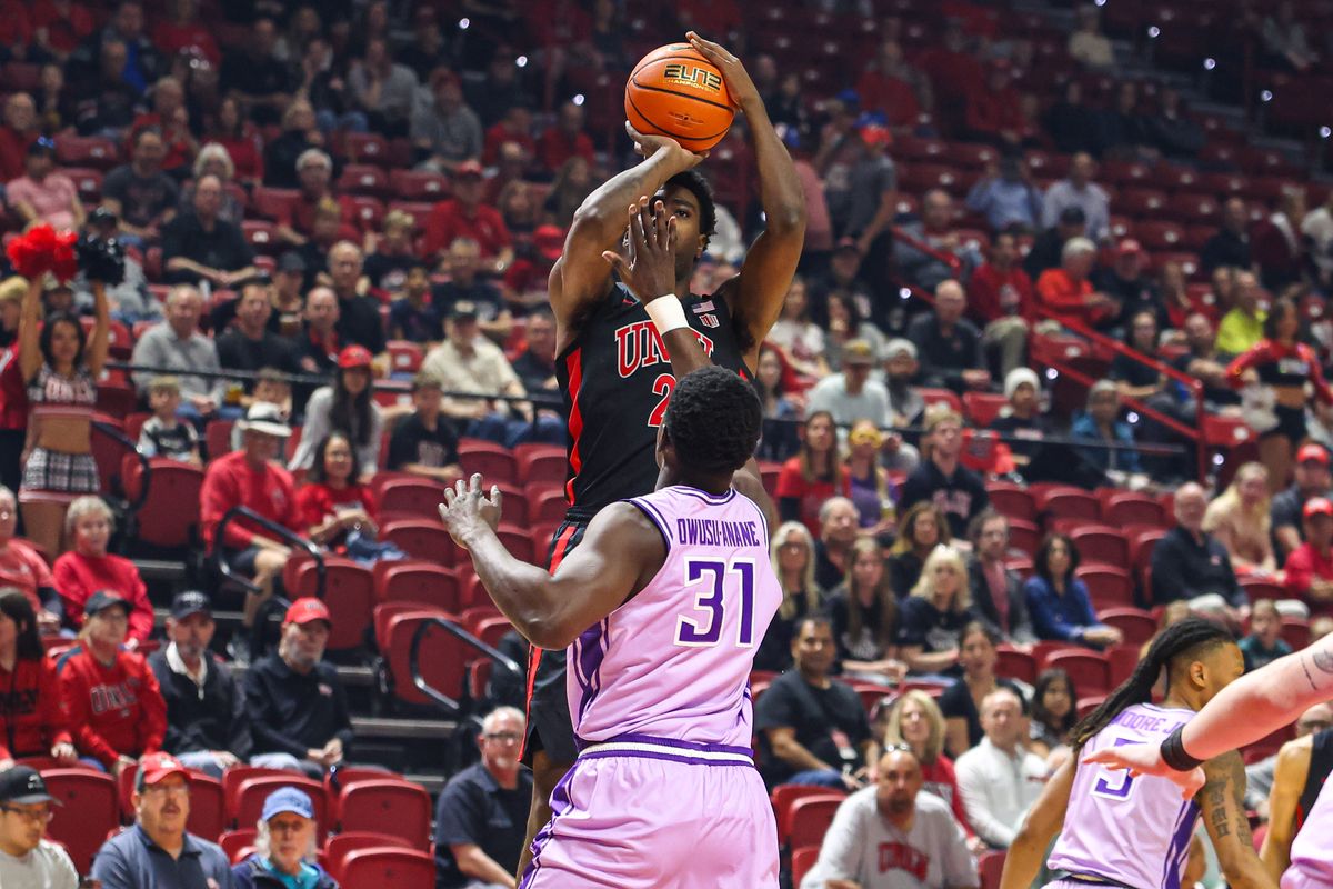 UNLV Runnin' Rebels F Kimani Hamilton (2) shoots a three-point shot against the Grand Canyon Antelopes on Saturday February 7, 2026, in Las Vegas, Nevada. 