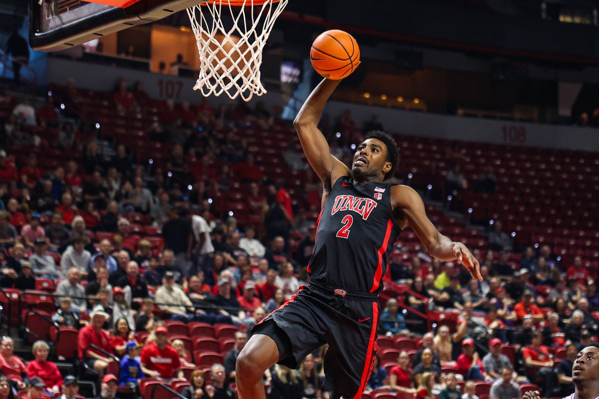 UNLV Runnin' Rebels F Kimani Hamilton (2) winds up for a dunk during a college basketball game against the Grand Canyon Antelopes on Saturday February 7, 2026, in Las Vegas, Nevada. 