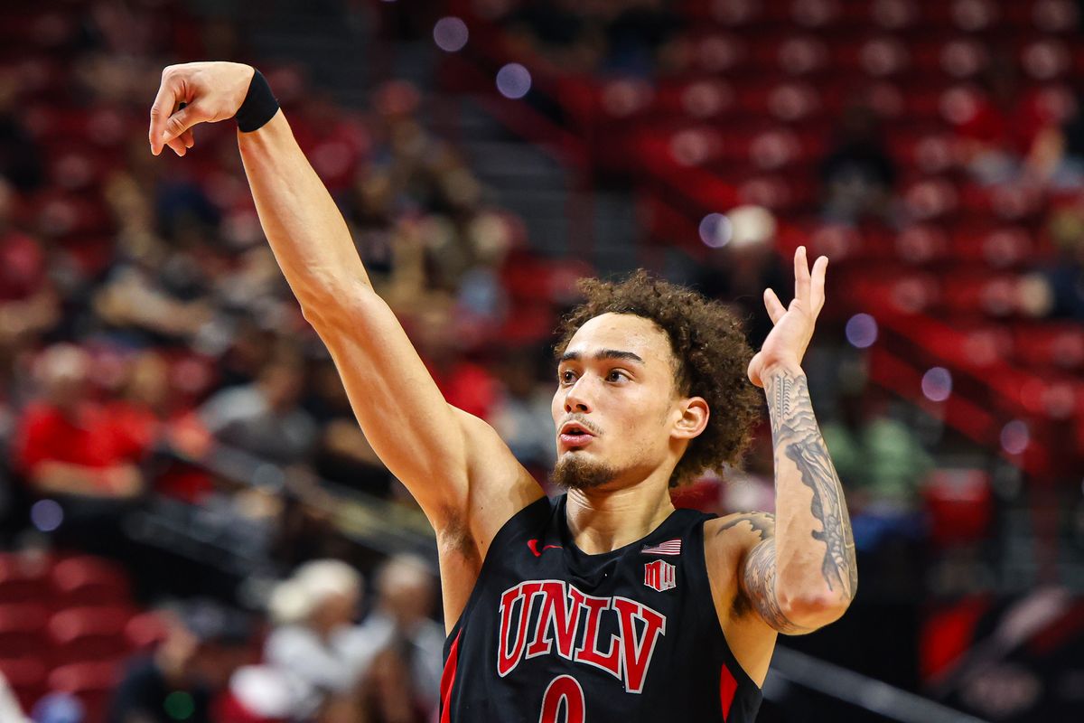 UNLV Runnin' Rebels G Dravyn Gibbs-Lawhorn (0) shoots a free throw after the Grand Canyon Antelopes drew a technical foul on Saturday February 7, 2026, in Las Vegas, Nevada. 