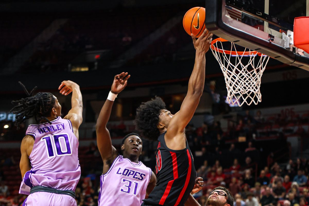 UNLV Runnin' Rebels F Jacob Bannarbie (10) shoots a layup during a college basketball game against the Grand Canyon Antelopes on Saturday February 7, 2026, in Las Vegas, Nevada. 