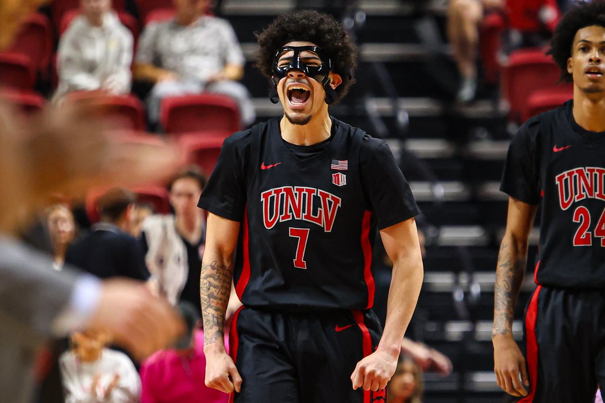  UNLV Runnin' Rebels G Al Green (7) reacts after a timeout is called during a college basketball game against the Grand Canyon Antelopes on Saturday February 7, 2026, in Las Vegas, Nevada. 