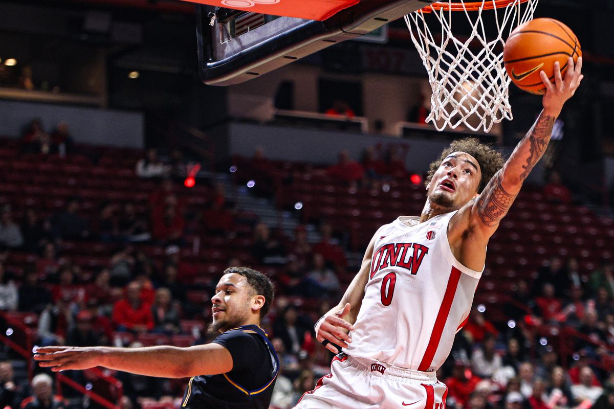 UNLV Runnin' Rebels G Dravyn Gibbs-Lawhorn (0) shoots a lay-up during a college basketball game against the San Jose State Spartans on Tuesday February 10, 2026, in Las Vegas, Nevada. 
