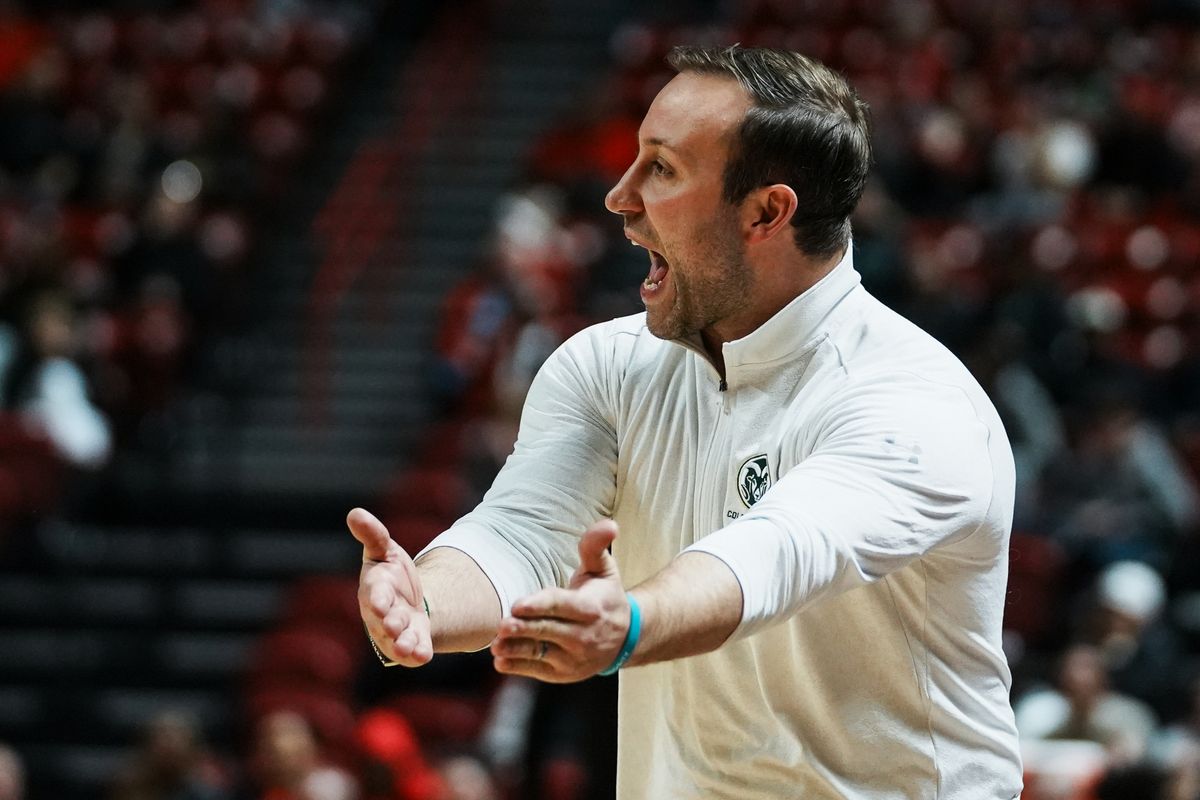 Colorado State coach Ali Farokhmanesh yells towards his players from the bench during second half of college basketball game against UNLV on Wednesday, Feb. 18, 2026 at Thomas & Mack Arena in Las Vegas. Colorado State coach Ali Farokhmanesh yells towards his players from the bench during second half of college basketball game against UNLV on Wednesday, Feb. 18, 2026 at Thomas & Mack Arena in Las Vegas.