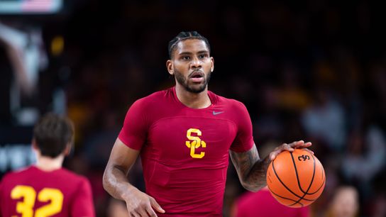 USC Trojans guard Chibuzo Agbo (7) warms up before the 1st half of the game against the UCLA Bruins on Monday, January 27th, 2025, at Galen Center in Los Angeles, CA. USC Trojans guard Chibuzo Agbo (7) warms up before the 1st half of the game against the UCLA Bruins on Monday, January 27th, 2025, at Galen Center in Los Angeles, CA.