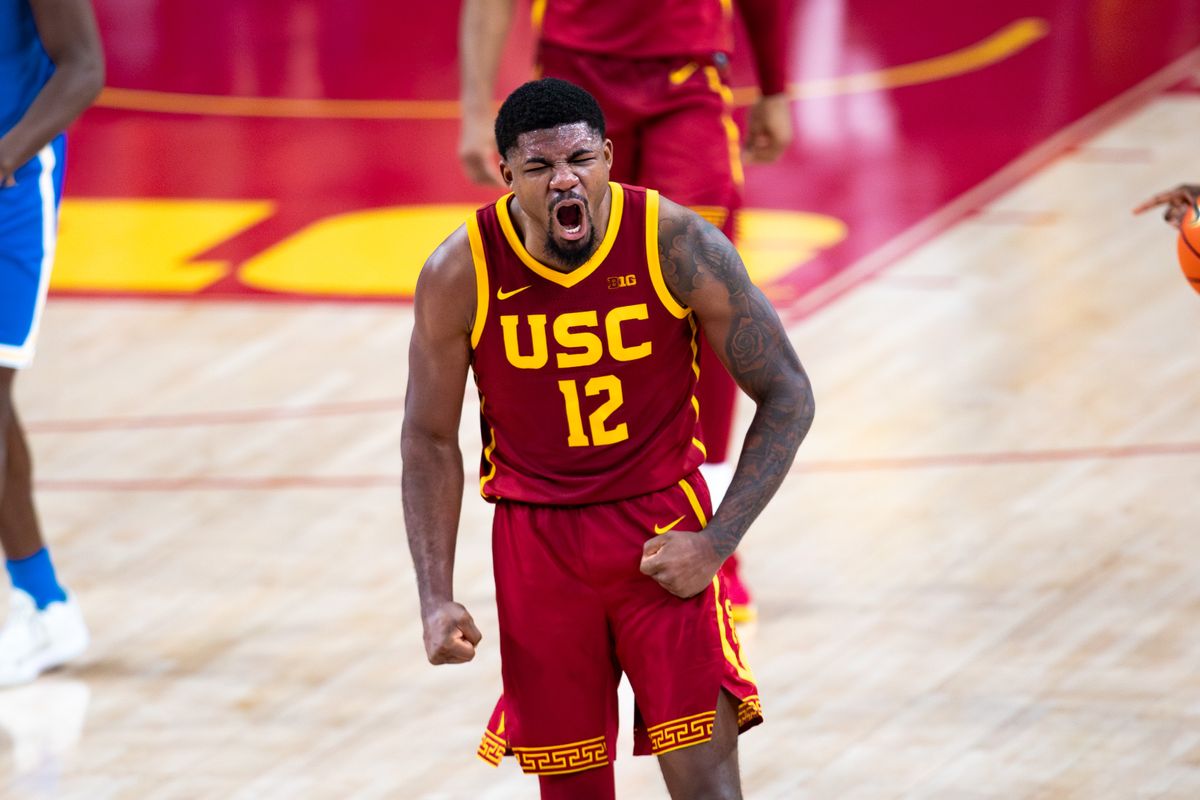 USC Trojans forward Rashaun Agee (12) yells after stealing ball during the 2nd half of the game against the UCLA Bruins on Monday, January 27th, 2025, at Galen Center in Los Angeles, CA. USC Trojans forward Rashaun Agee (12) yells after stealing ball during the 2nd half of the game against the UCLA Bruins on Monday, January 27th, 2025, at Galen Center in Los Angeles, CA.