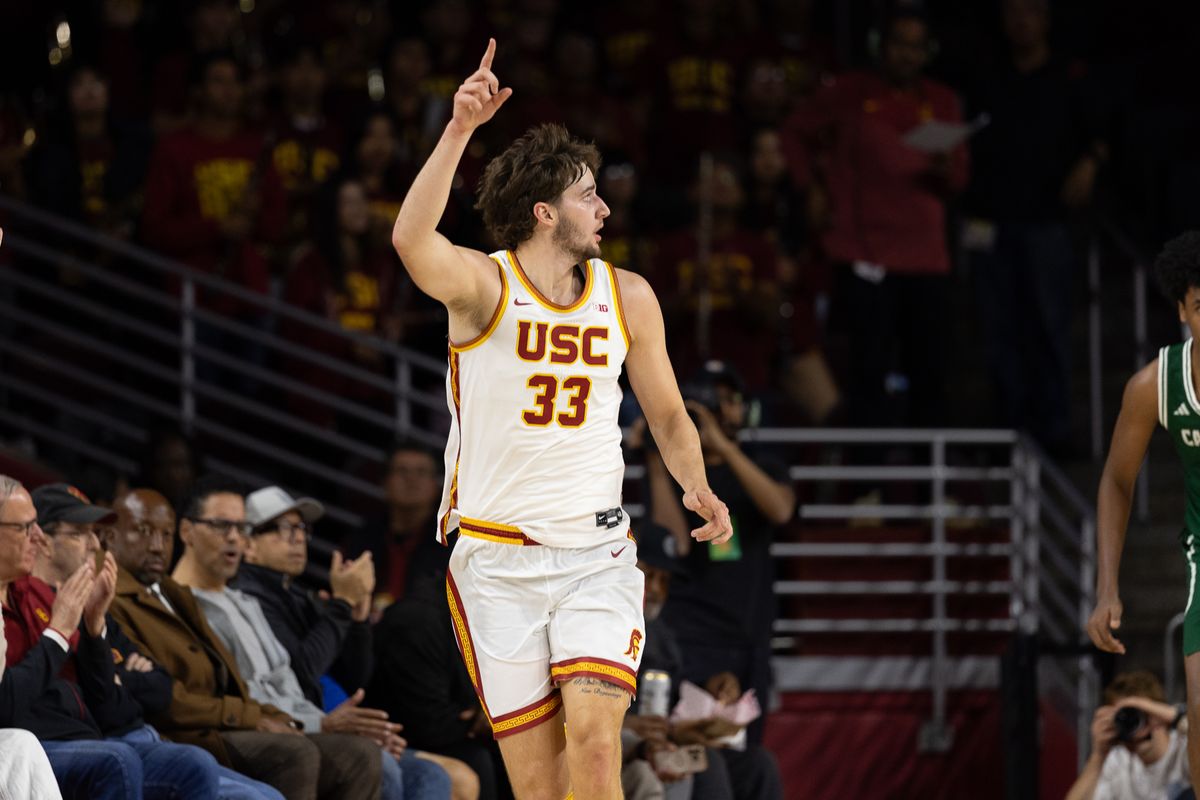 USC Forward Jaden Brownell (33) during a Big Ten basketball game against Cal Poly, Monday, November 3, 2025, in Los Angeles, California. 