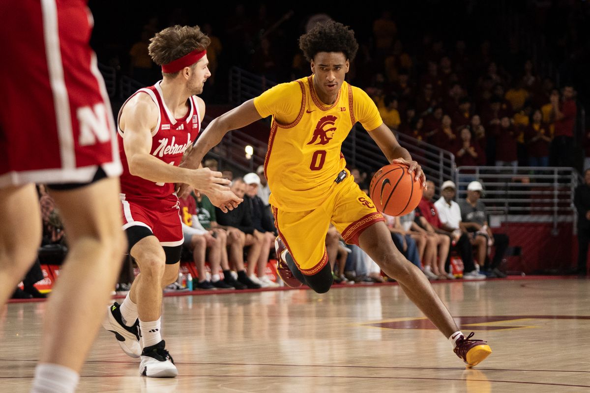 USC Trojans Guard Alijah Arenas (0) blows by his defender on his way to score during a men's college basketball game against the Nebraska Cornhuskers, Saturday February 28th, 2026 at Galen Center in Los Angeles, Calif. USC Trojans Guard Alijah Arenas (0) blows by his defender on his way to score during a men's college basketball game against the Nebraska Cornhuskers, Saturday February 28th, 2026 at Galen Center in Los Angeles, Calif.