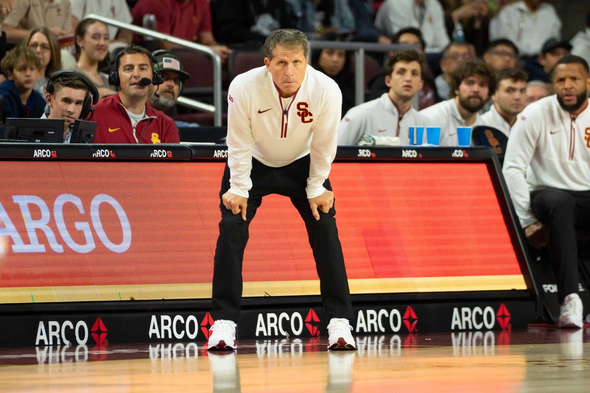 USC coach Eric Musselman upset with the score during a Big 10 basketball game against UCLA, on Saturday,March 7th, 2026 in Los Angeles, California