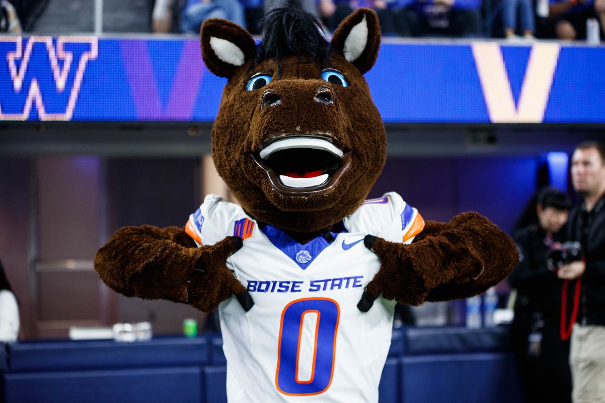 Boise State Broncos mascot Buster Bronco poses for a photo during the LA Bowl against the Washington Huskies on December 13, 2025 in Los Angeles, California.