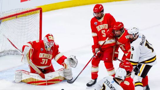 Freshmen goaltenders dominate at Frozen Four in Vegas taken At T-Mobile Arena (NCAA Frozen Four). Photo by Couyrtesy University of Denver Athletics.