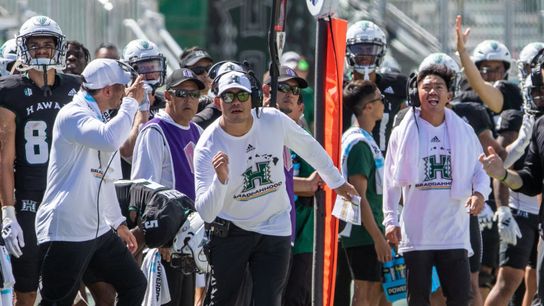 Hawai'i coaches on the sideline during the UCLA-Hawai'i game in Honolulu on Saturday, August 31, 2024.