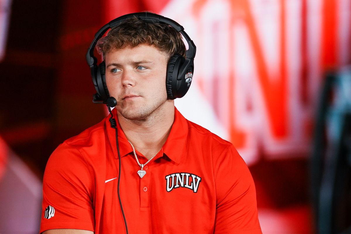 UNLV defensive back Jake Pope speaks on the Mountain West Live Show during Mountain West Media Days on Wednesday July 16, 2025 in Las Vegas.