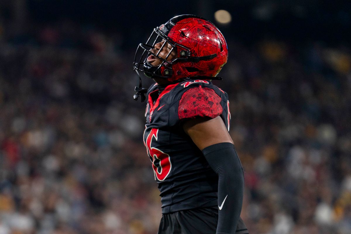 San Diego State Aztecs DB Dwayne McDougle (26) celebrates a pass breakup stop during an NCAA football game against the California Golden Bears, Saturday September 20th, 2025 in San Diego, California. San Diego State Aztecs DB Dwayne McDougle (26) celebrates a pass breakup stop during an NCAA football game against the California Golden Bears, Saturday September 20th, 2025 in San Diego, California.