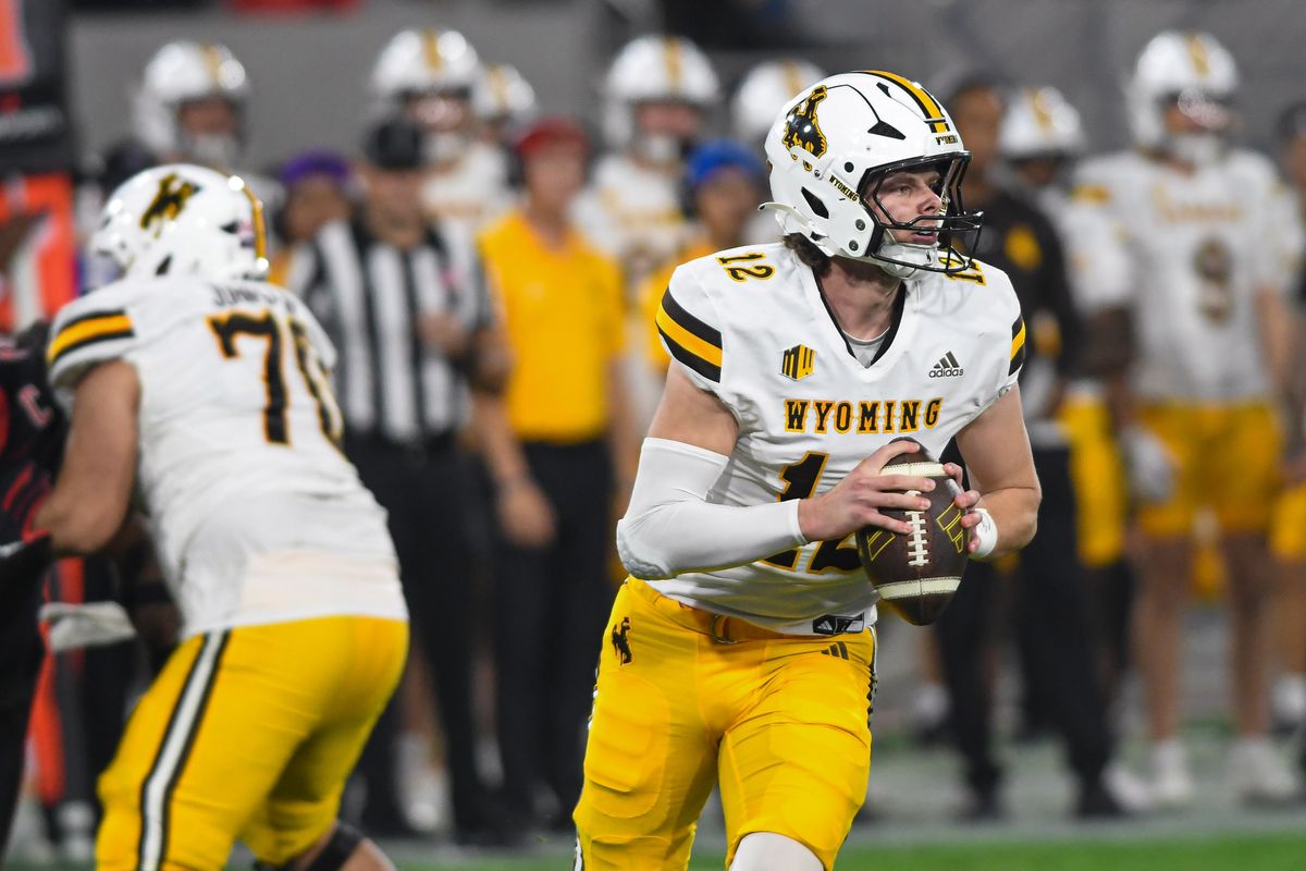 Wyoming quarterback Kaden Anderson (12) looks for an open receiver during an NCAA football game against the San Diego State Aztecs Saturday November 1, 2025 in San Diego, California. Wyoming quarterback Kaden Anderson (12) looks for an open receiver during an NCAA football game against the San Diego State Aztecs Saturday November 1, 2025 in San Diego, California.