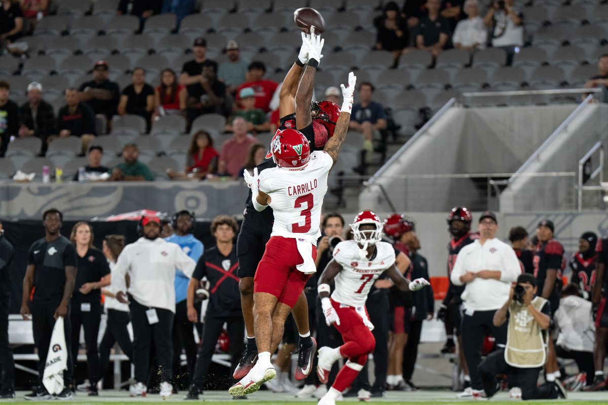 Fresno State defensive back Jaden Carrillo (3) prevents a catch during a PAC-12 football game against San Diego State University, Saturday October 17, 2026 in San Diego, California. Fresno State defensive back Jaden Carrillo (3) prevents a catch during a PAC-12 football game against San Diego State University, Saturday October 17, 2026 in San Diego, California.