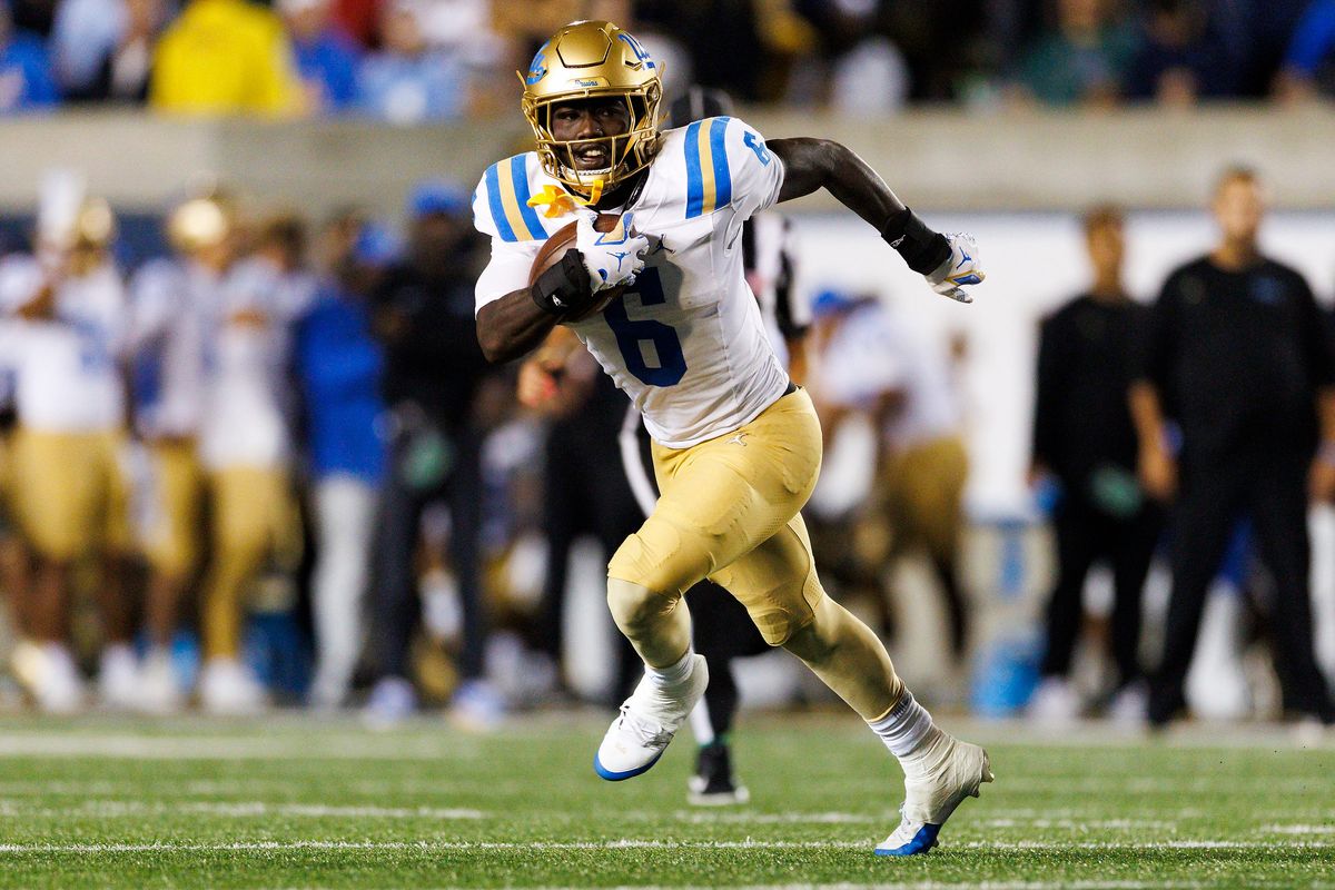 Anthony Woods #6 of the UCLA Bruins runs with the ball during the game against Cal Golden Bears at California Memorial Stadium on September 5, 2026 in Berkeley, California. Anthony Woods #6 of the UCLA Bruins runs with the ball during the game against Cal Golden Bears at California Memorial Stadium on September 5, 2026 in Berkeley, California.