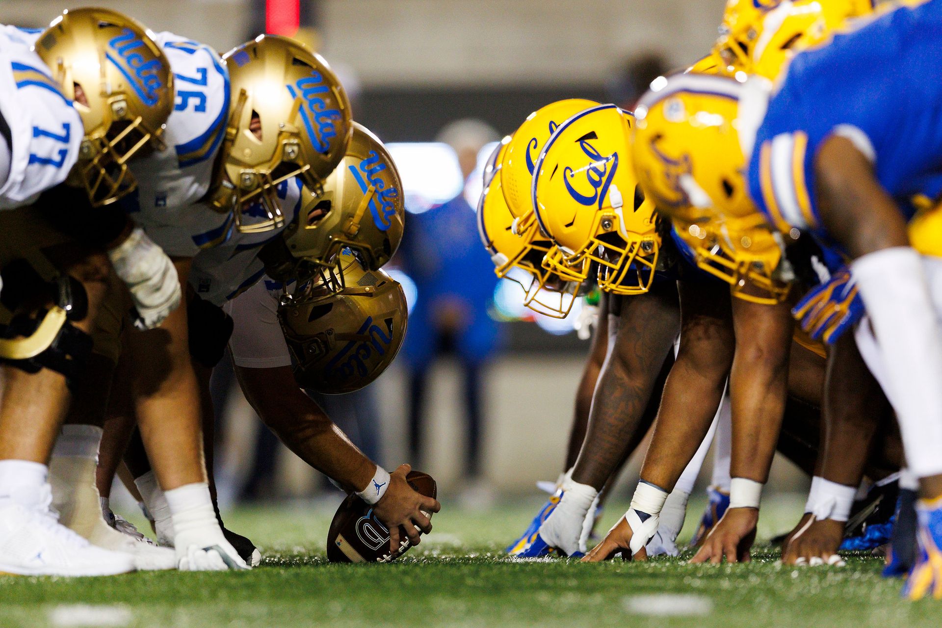 UCLA Bruins offense and Cal Golden Bears defense at the line of scrimmage before an extra point attempt during the game at California Memorial Stadium on September 5, 2026 in Berkeley, California. UCLA Bruins offense and Cal Golden Bears defense at the line of scrimmage before an extra point attempt during the game at California Memorial Stadium on September 5, 2026 in Berkeley, California.