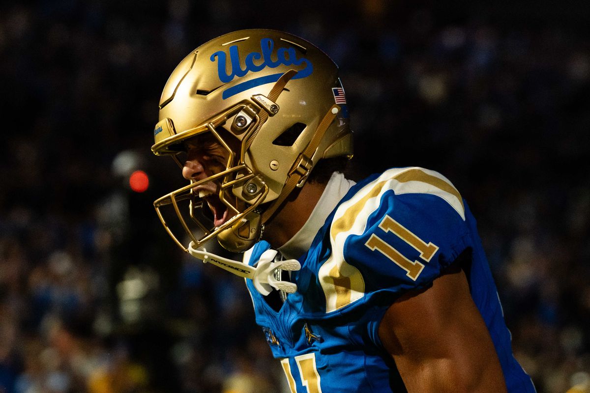 UCLA Bruins WR Landon Ellis (11) celebrates after scoring during a NCAA football game against Purdue at Rose Bowl Stadium on September 19th, 2026 in Pasadena, California. UCLA Bruins WR Landon Ellis (11) celebrates after scoring during a NCAA football game against Purdue at Rose Bowl Stadium on September 19th, 2026 in Pasadena, California.